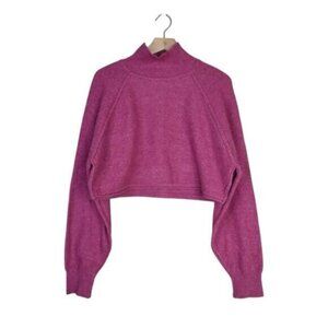 Arizona Jeans Co. Womens L Cropped Bell Sleeve Mock Neck Sweater in Dark Pink